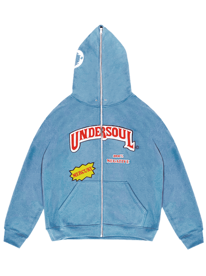 LIGHT BLUE «UNDERWOOD» FULL ZIP HOODIE